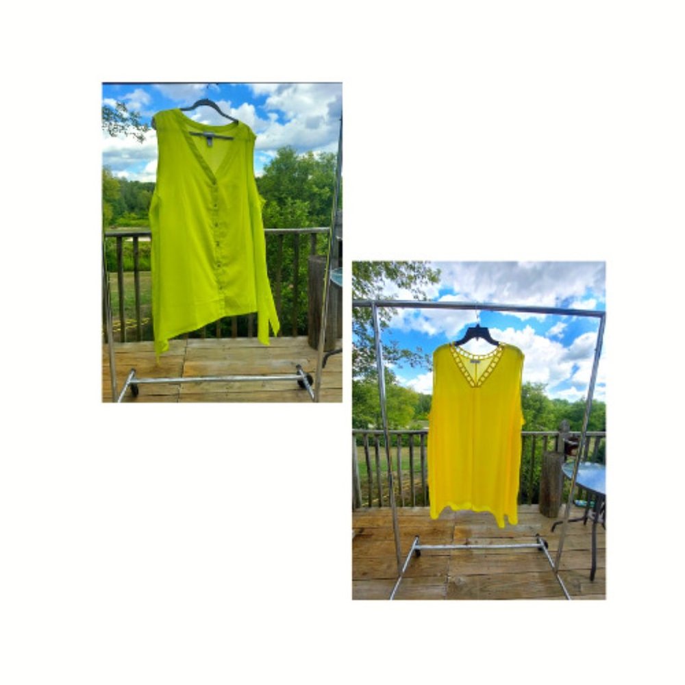 Lot of 2 Catherines Womens Sleeveless Vibrant Yellow and Green Blouse - Size 4X